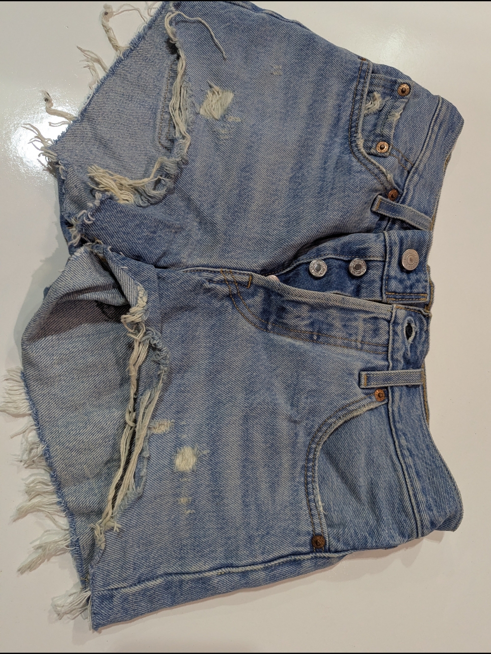 Levi's Light Blue Distressed High-Rise Denim Shorts